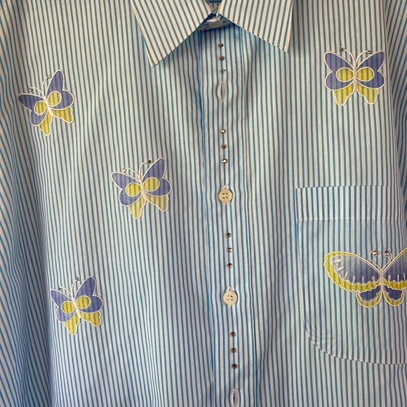 Butterfly / bedazzle Blue striped button up - Picture 4 of 5